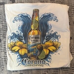 Vintage Corona Graphic Tee in White with Blue, Yellow & Green Artwork